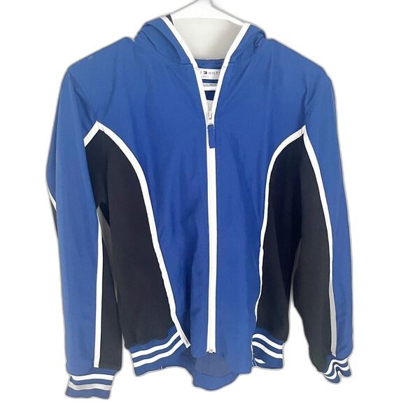 Tommy Hilfiger Jackets & Blazers - Tommy Hilfiger Women’s Blue Rain Jacket Large Hooded Full Zipper Black